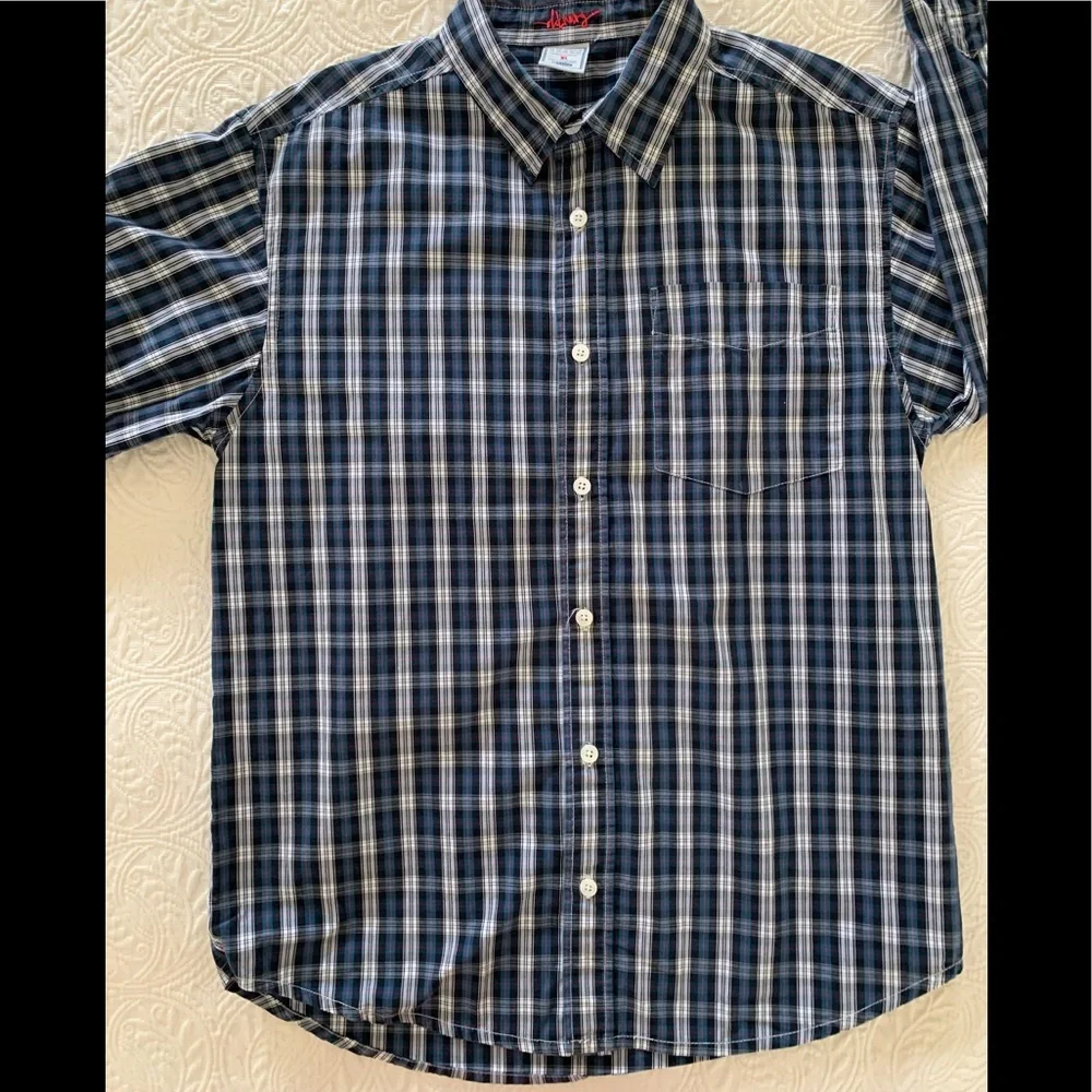 Old Navy Button Down Shirt Boys Size XL Blue White Plaid Long Sleeves